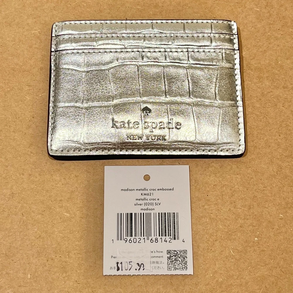 Kate Spade Madison Croc Embossed Small Slim Card Holder NWT